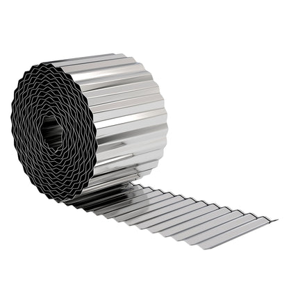 Metal Garden Edging Border, 8 in x 21.3 ft Corrugated Heavy Duty Galvanised Steel Lawn Edging, Silver Tone