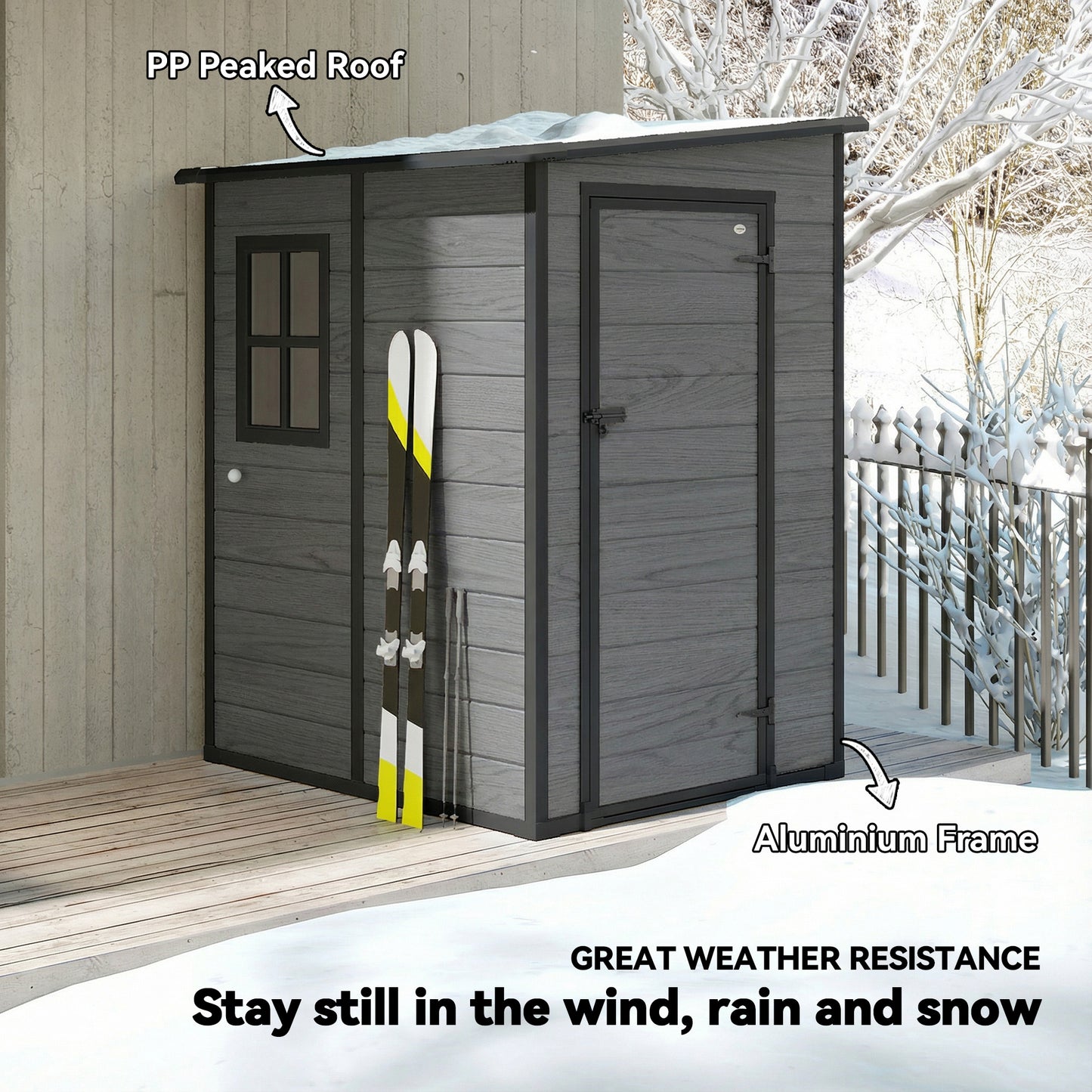 4'x5' Garden Storage Shed, Lean to Shed, Lockable Garden Shed with Window, Vent and Plastic Roof, Wood-Effect