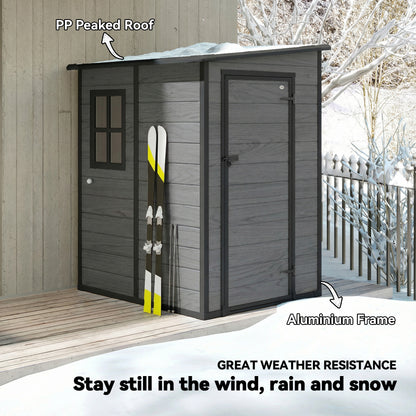 4'x5' Garden Storage Shed, Lean to Shed, Lockable Garden Shed with Window, Vent and Plastic Roof, Wood-Effect