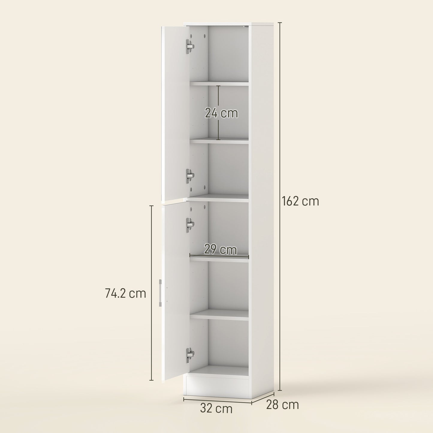 Tall Bathroom Cabinet with Mirror and Adjustable Shelf - High Gloss White