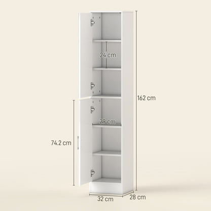 Tall Bathroom Cabinet with Mirror and Adjustable Shelf - High Gloss White