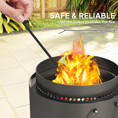 Smokeless Fire Pit with Ash Catcher, 37cm Portable Wood Burning Firepit with Poker for Garden Camping Bonfire Party, Metal