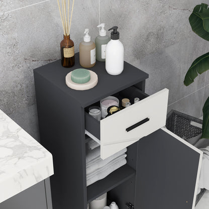 Slim Bathroom Cabinet, Narrow Bathroom Storage Cabinet with Drawer, Door Cupboard, Adjustable Shelf and Soft Close Mechanism