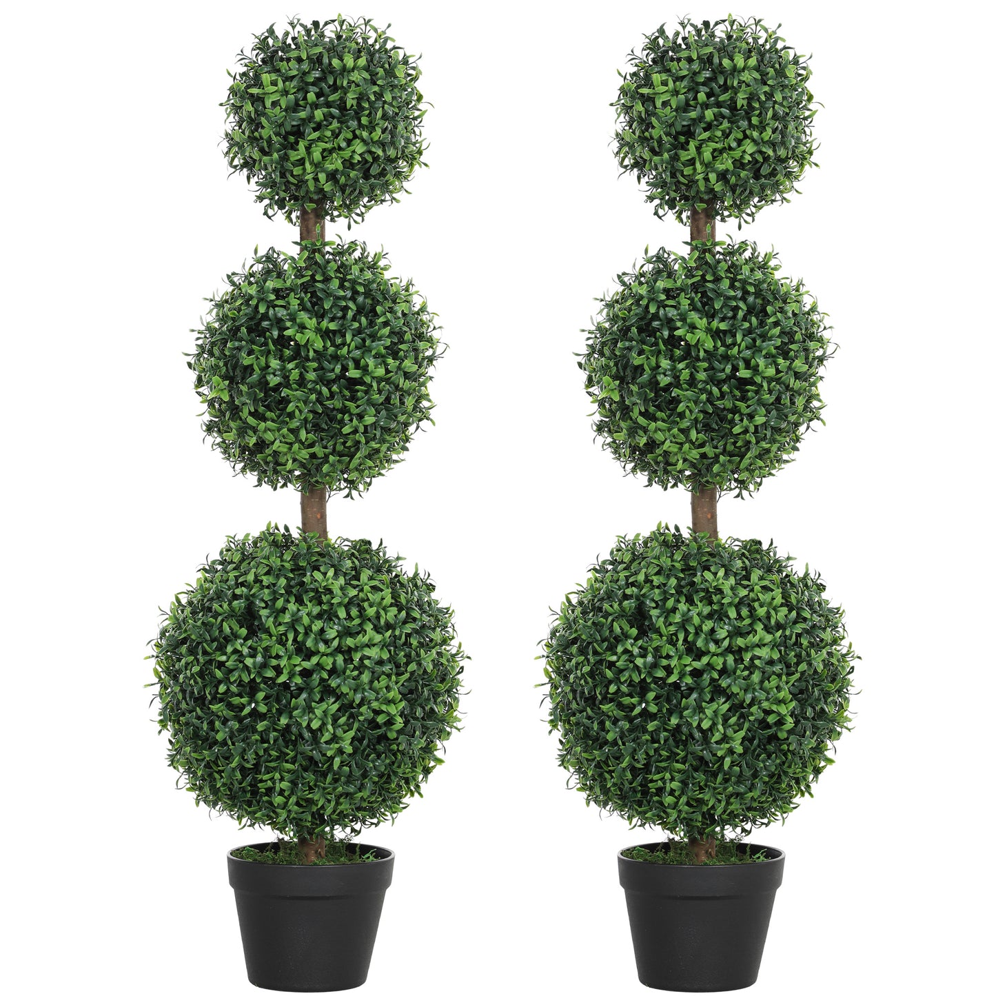 Set of 2 Decorative Artificial Trees, Topiary Ball-shaped Boxwood Trees in Pot, Fake Plants for Home Indoor outdoor Decor
