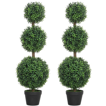 Set of 2 Decorative Artificial Trees, Topiary Ball-shaped Boxwood Trees in Pot, Fake Plants for Home Indoor outdoor Decor