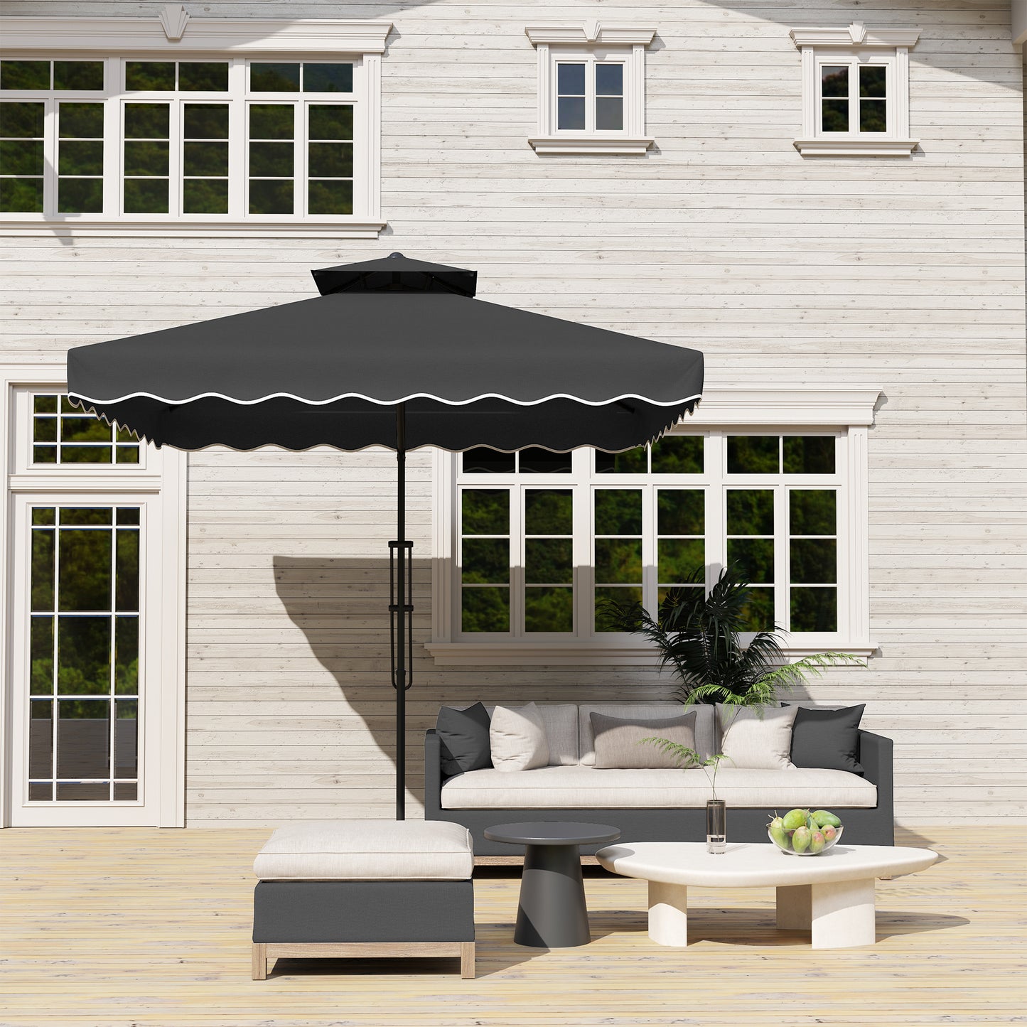 2.5m Cantilever Parasol with Easy Lever, Square Double Top Garden Parasol Umbrella with Ruffles and Cross Base