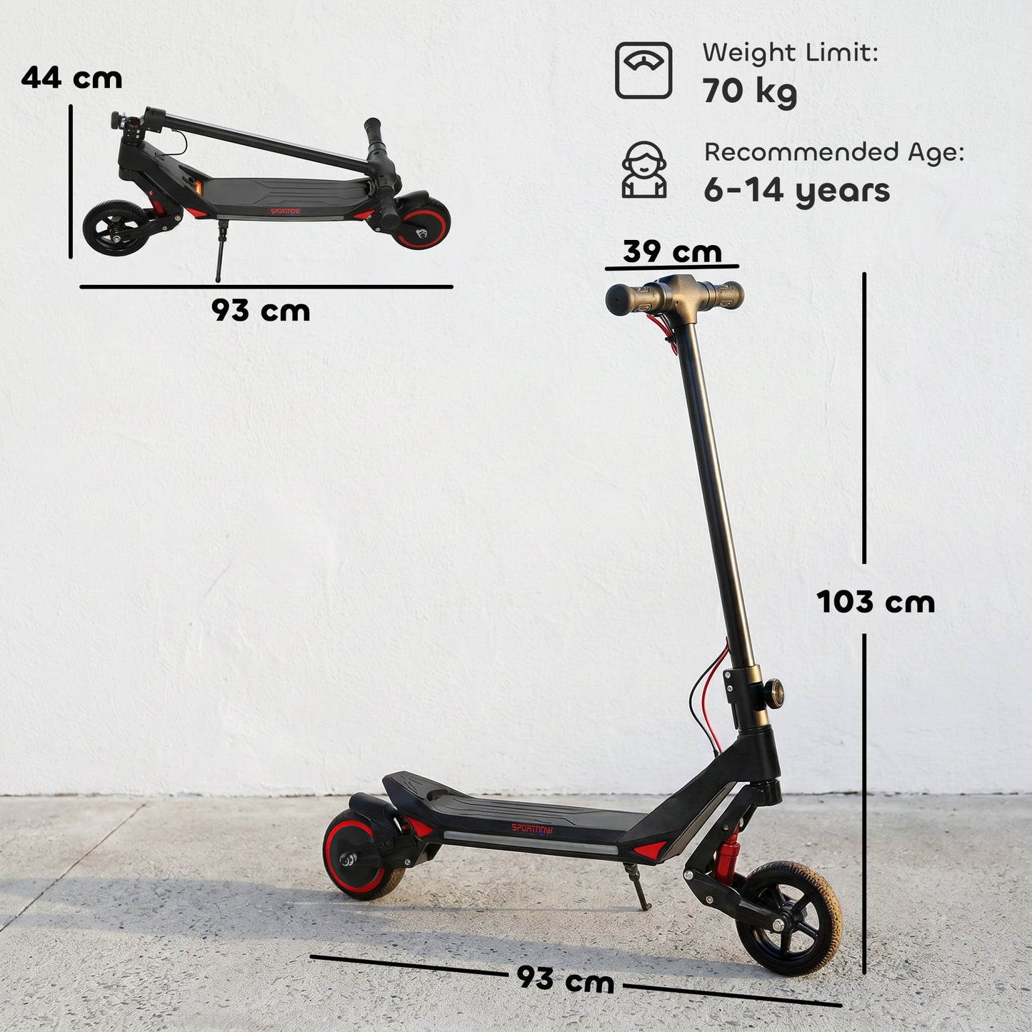 Electric Scooter for Kids, Foldable E Scooter for Age Age 6+ with LED Display, RGB lights, Up to 16km/h, Black