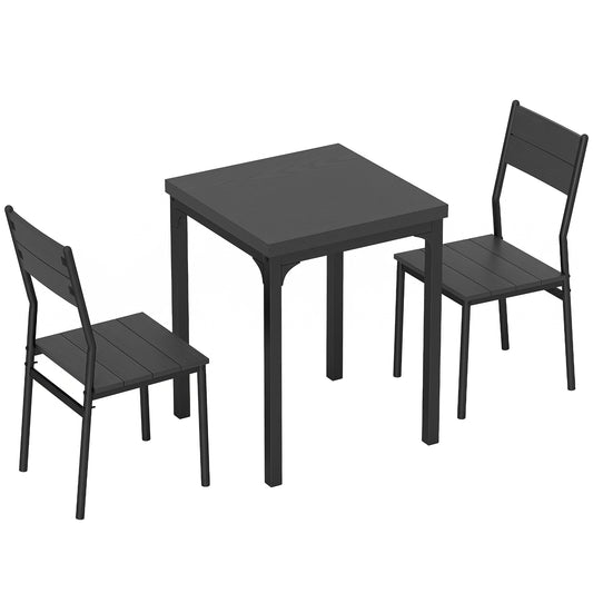 3 Piece Space-Saving Kitchen Table and Chairs, Dining Table Set for 2 with Metal Legs, Black Wood Effect