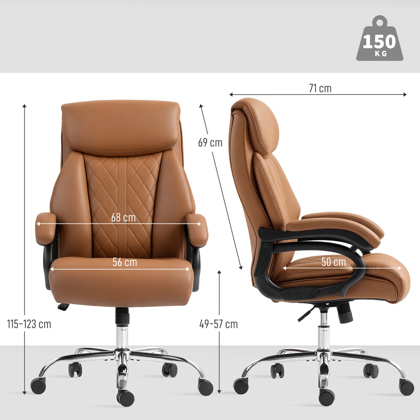 Spring Padded Faux Leather Office Chair with Super Padded, Reclining Office Chair - Light Brown