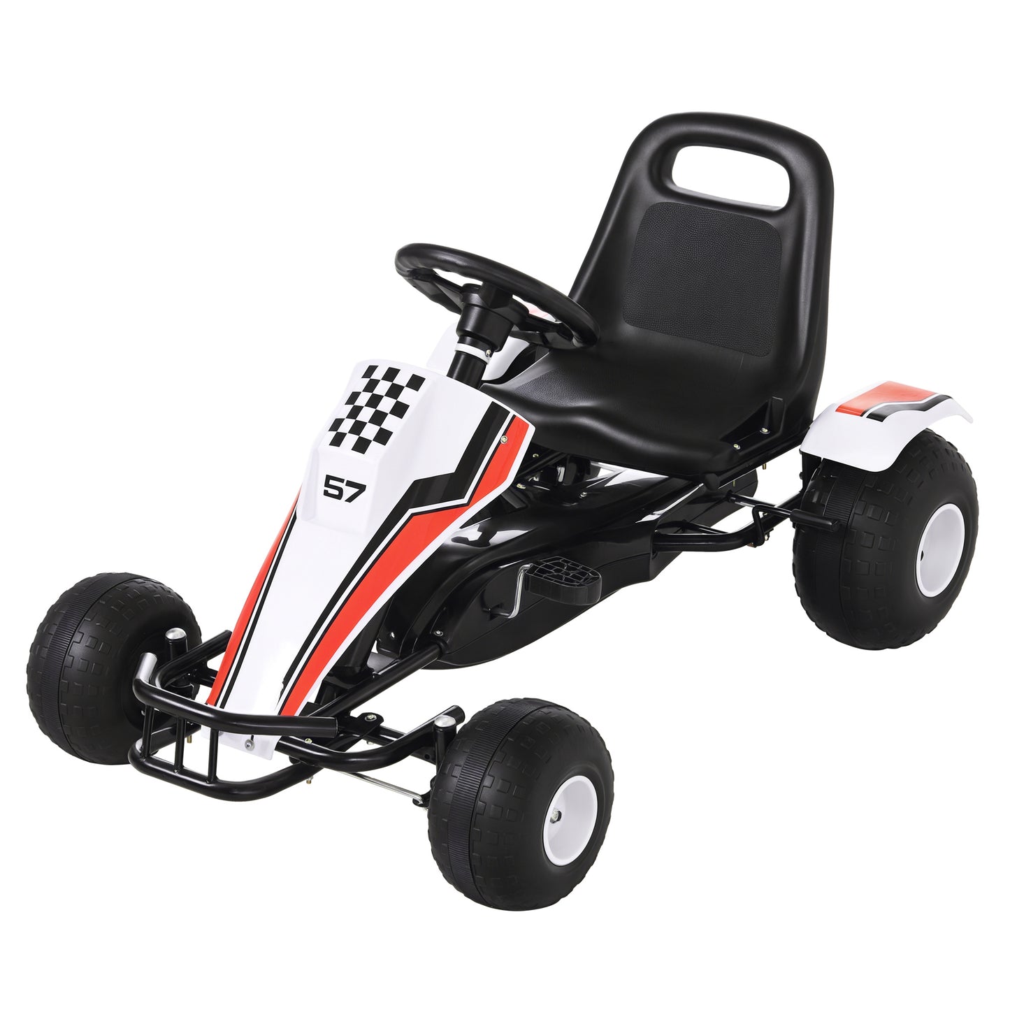 Kids Children Pedal Go Kart Manual Ride On Car w/ Brake Gears Steering Wheel Adjustable Seat 4 Smooth Wheels Racing-Style Whi