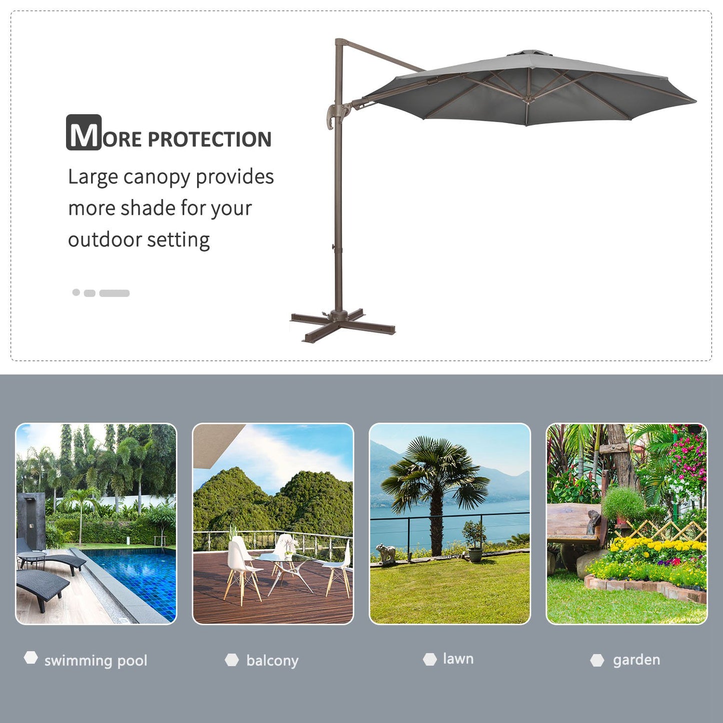 3(m) Cantilever Parasol 360° Rotation Roma Umbrella Hanging Sun Shade with Aluminium Frame, Tilt Crank