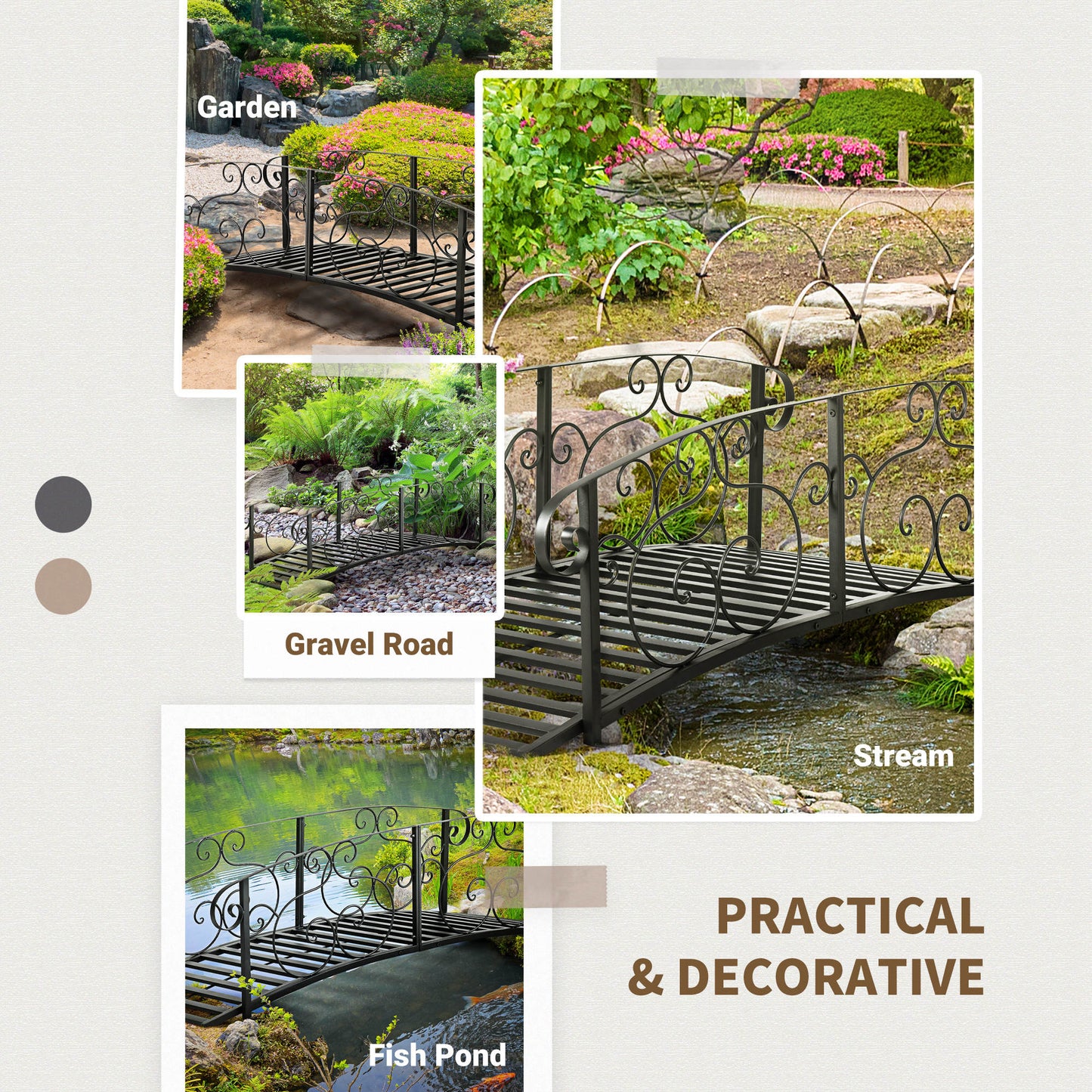 184cm Metal Arch Garden Garden Bridge, Safety Siderails, Arc Footbridge for Garden Creek, Stream, Pond, Black