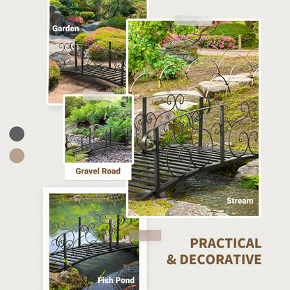 184cm Metal Arch Garden Garden Bridge, Safety Siderails, Arc Footbridge for Garden Creek, Stream, Pond, Black