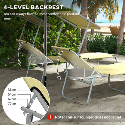Folding Sun Lounger Set of 2 with Canopy, Reclining Sunbed with 4-Position Adjustable Backrest, 600D Oxford Cloth