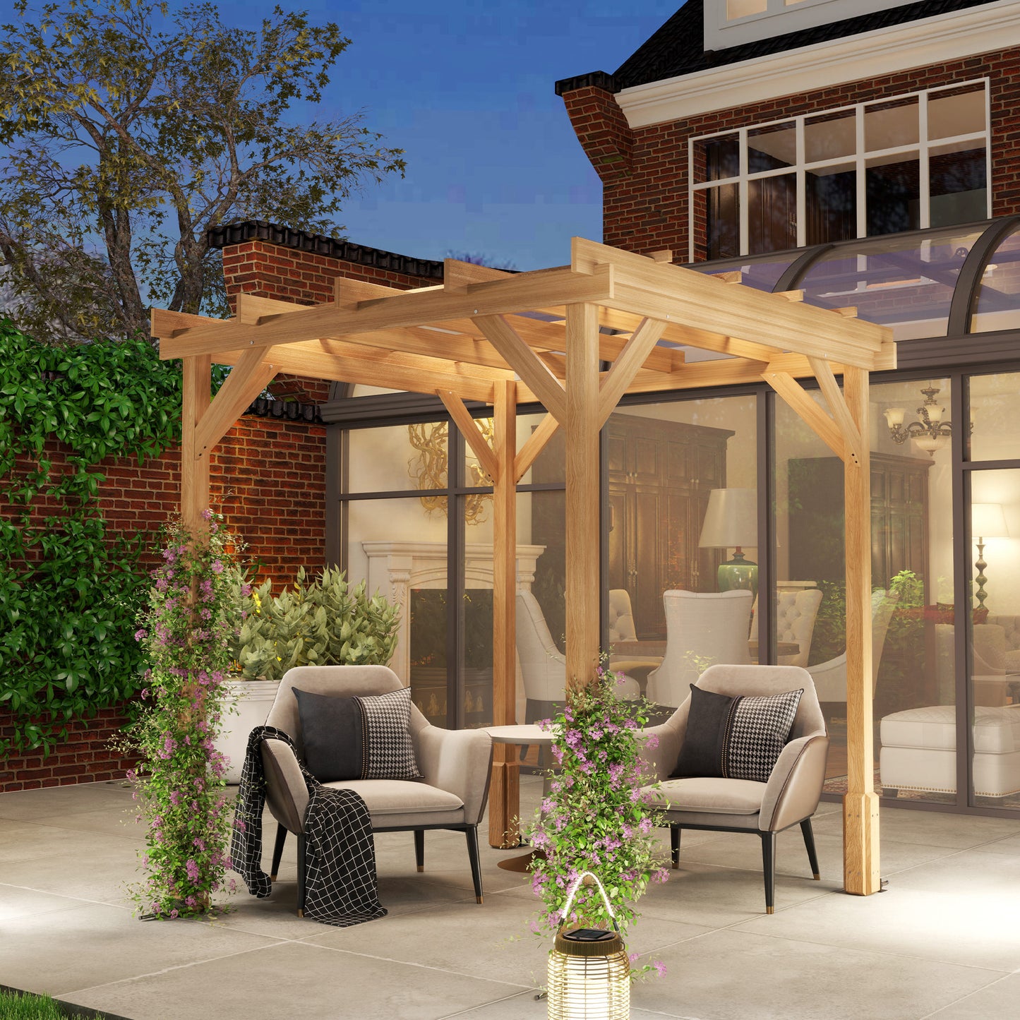 2 x 2 m Wooden Pergola Kit, Decorative Garden Gazebo Shelter with Stable Structure for Climbing Vines, Flowers, Dark Brown