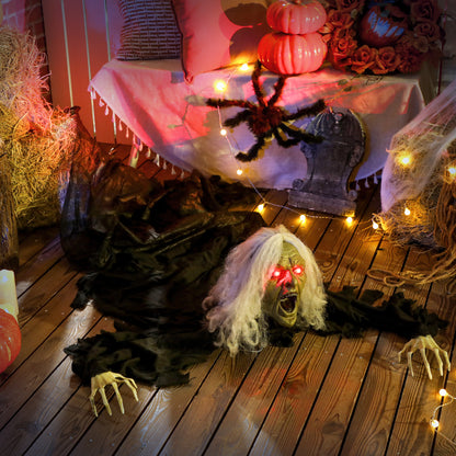 183 cm Life Size Halloween Animated Crawling Zombie with Glowing LED Eyes, Scary Halloween Decorations, Battery Operated