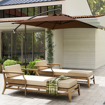 3m Square Canopy Cantilever Parasol, with Cross Base - Brown