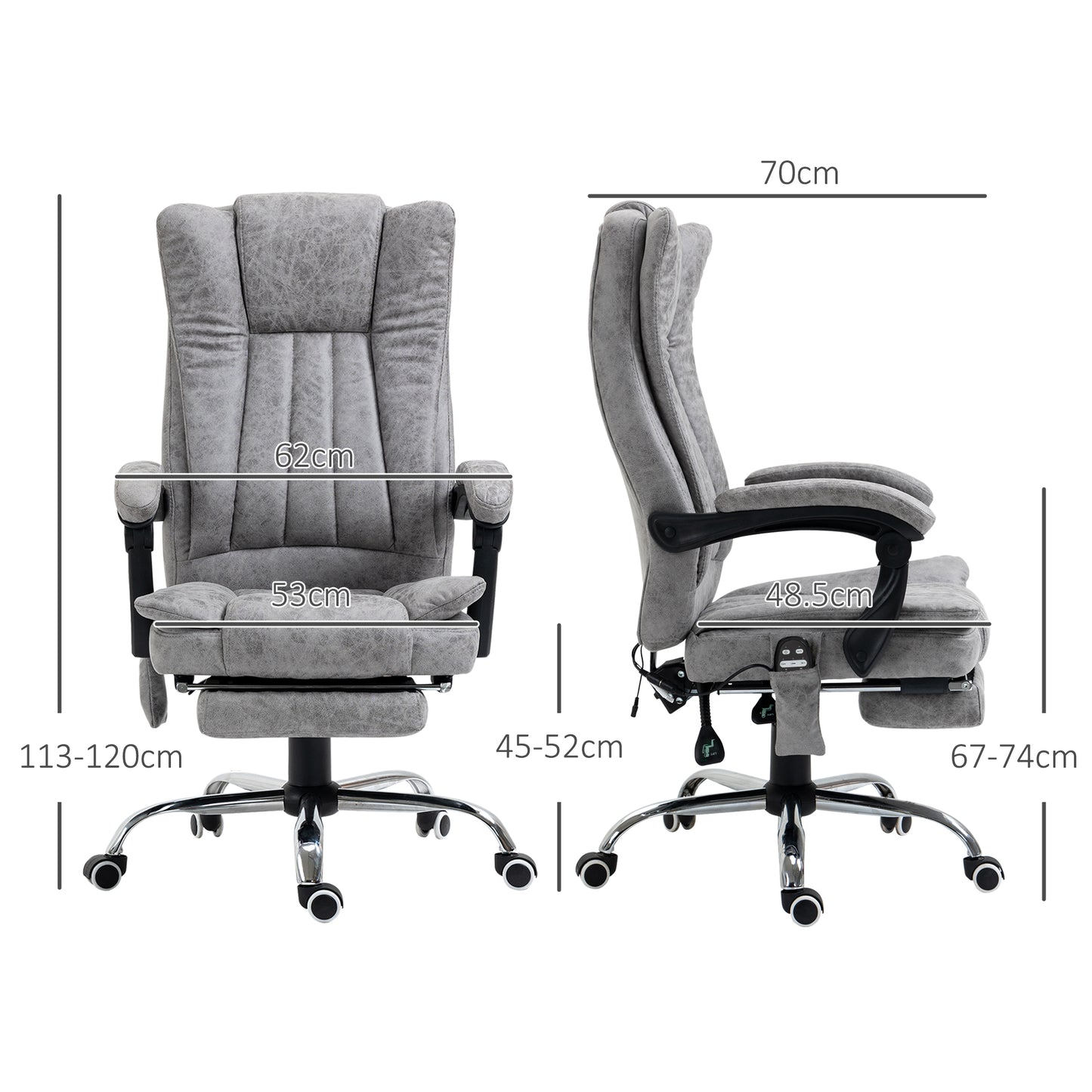 Office Chair with Massage and Heat, Microfibre Reclining Computer Desk Chair with Footrest and Adjustable Height