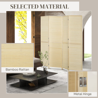 Room Divider, Freestanding Privacy Screen, 4 Panel Folding, 180 x 180cm, Natural