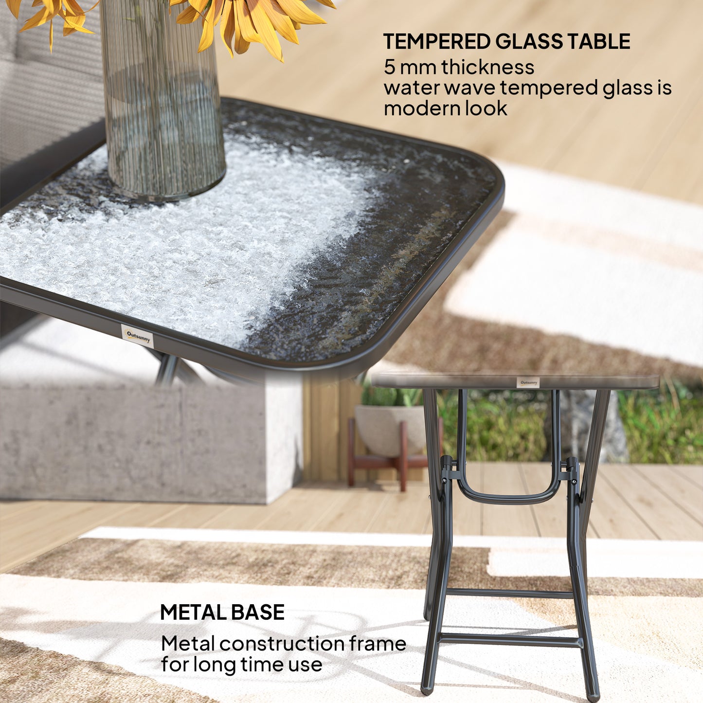 Foldable Garden Table Square Folding Table for Patio Garden 45 x 45 x 50Hcm Black