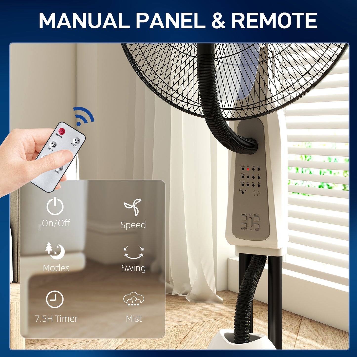 Pedestal Fan with Water Mist Spray 3 Speeds 2.8L Water Tank, White
