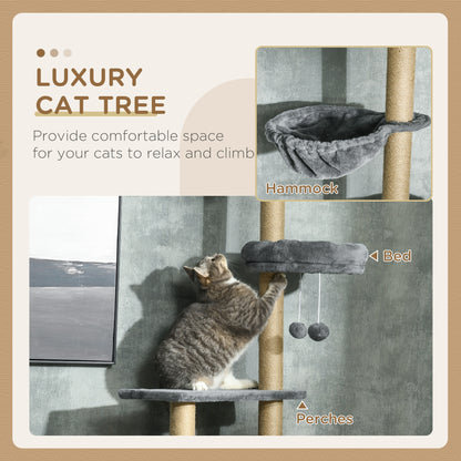 230-250cm Floor-to-Ceiling Climbing Cat Tree Tower - Grey
