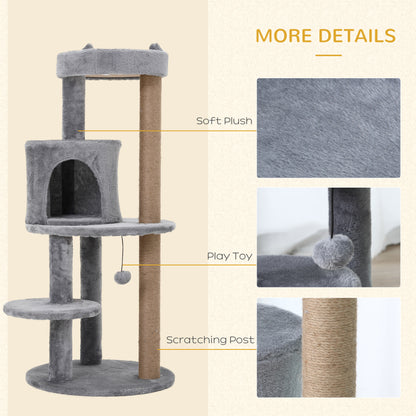 104 cm Cat Tree, Cat Condo Tree Tower, Cat Activity Centre with Scratching Posts, Plush Perches, Hanging Ball - Grey
