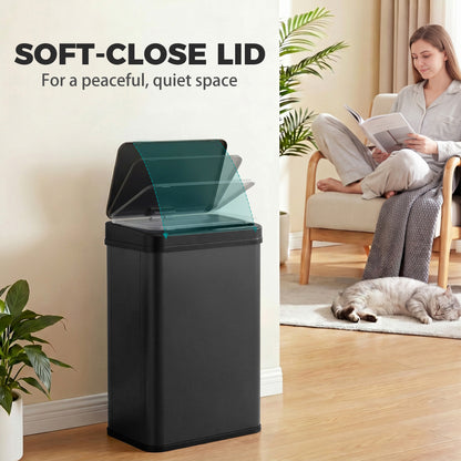 40L Sensor Bin with Soft-Close Lid, Stainless Steel Automatic Touchless Motion Sensor Kitchen Bin, Black