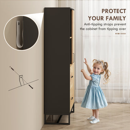 Tall Kitchen Cupboard, Freestanding Kitchen Pantry Cabinet with Adjustable Shelves, Drawers and Soft Close Door, 160cm