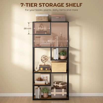 Industrial Bookcase Shelf, 6 Tier Metal Shelving, Storage Shelves for Living Room, Home Office, Bedroom, Rustic Brown