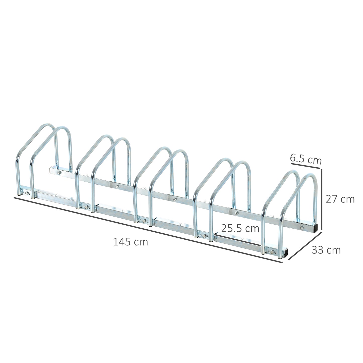 Bike Stand Parking Rack Floor or Wall Mount Bicycle Cycle Storage Locking Stand 145L x 33W x 27H (5 Racks, Silver)