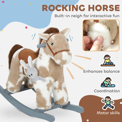 Baby Rocking Horse, Plush Animal Rocker with Realistic Sound and Toy, Rocking Toy Chair for Kids Aged 2-5, Brown