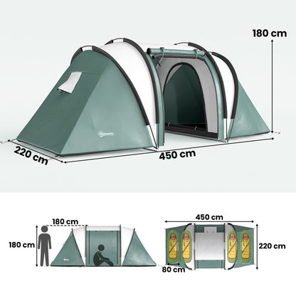 Two-Man Tent, with Bedrooms, Living Room and Canopy - Dark Green