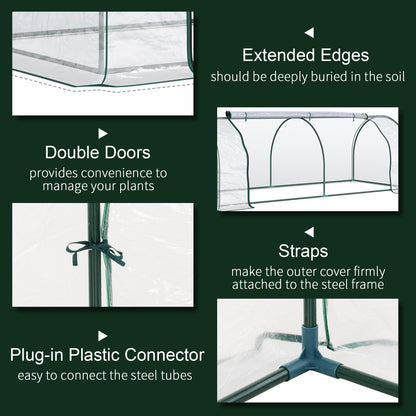 Mini Greenhouse, Small Polytunnel Green House with Zipped Doors, Steel Frame for Garden Patio, 250 x 100 x 80cm, Clear