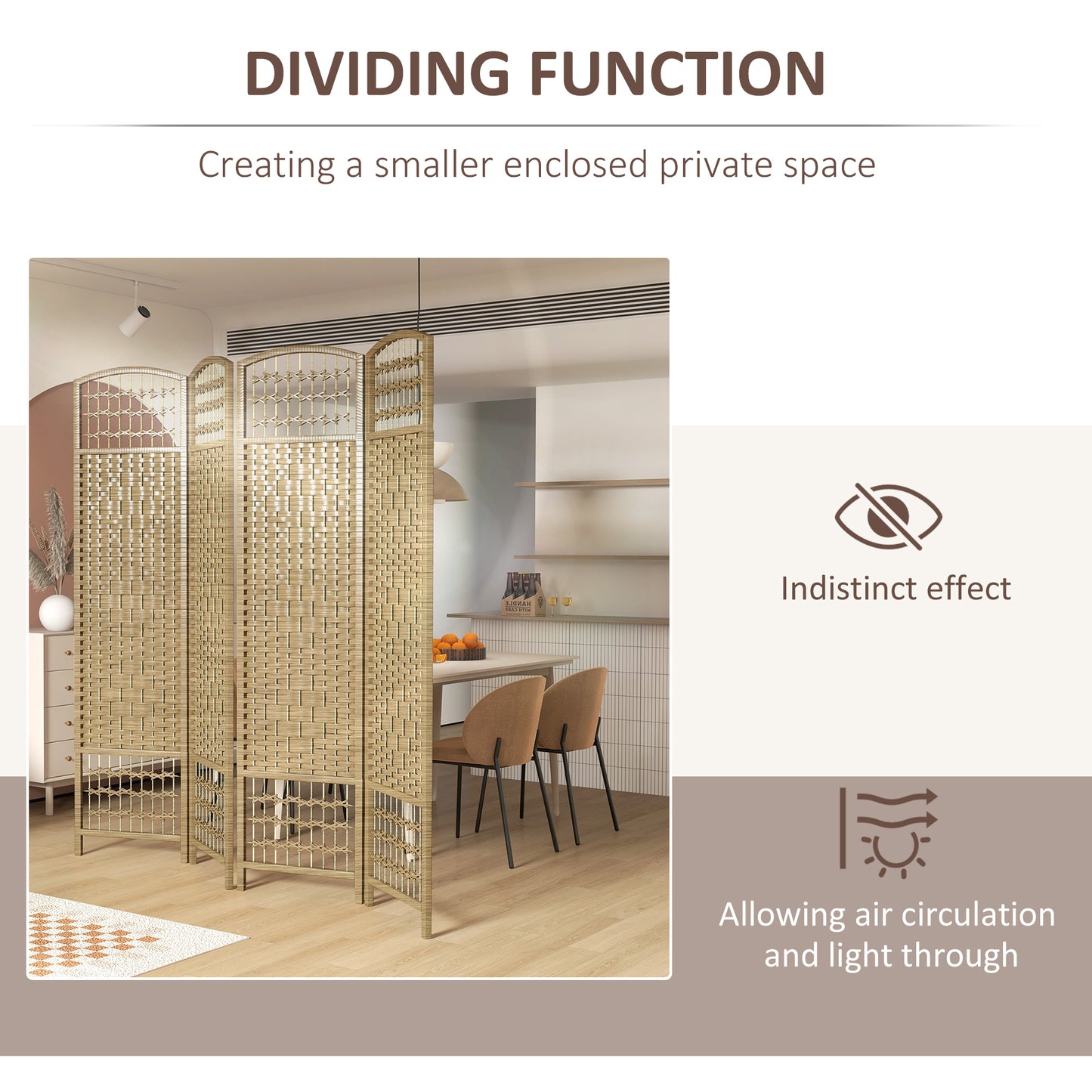 4 Panel Folding Room Divider, Privacy Screen, Paravent Partition Separator for Living Room, Bedroom, Natural