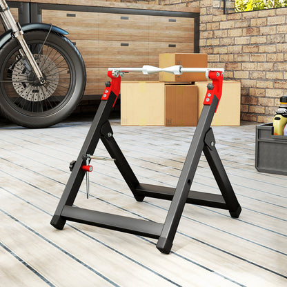 Foldable Motorcycle Wheel Balancer Truing Stand with Spoke Wrench, Steel Bike Tyre Rim Balancing Stand with Aluminium Shaft