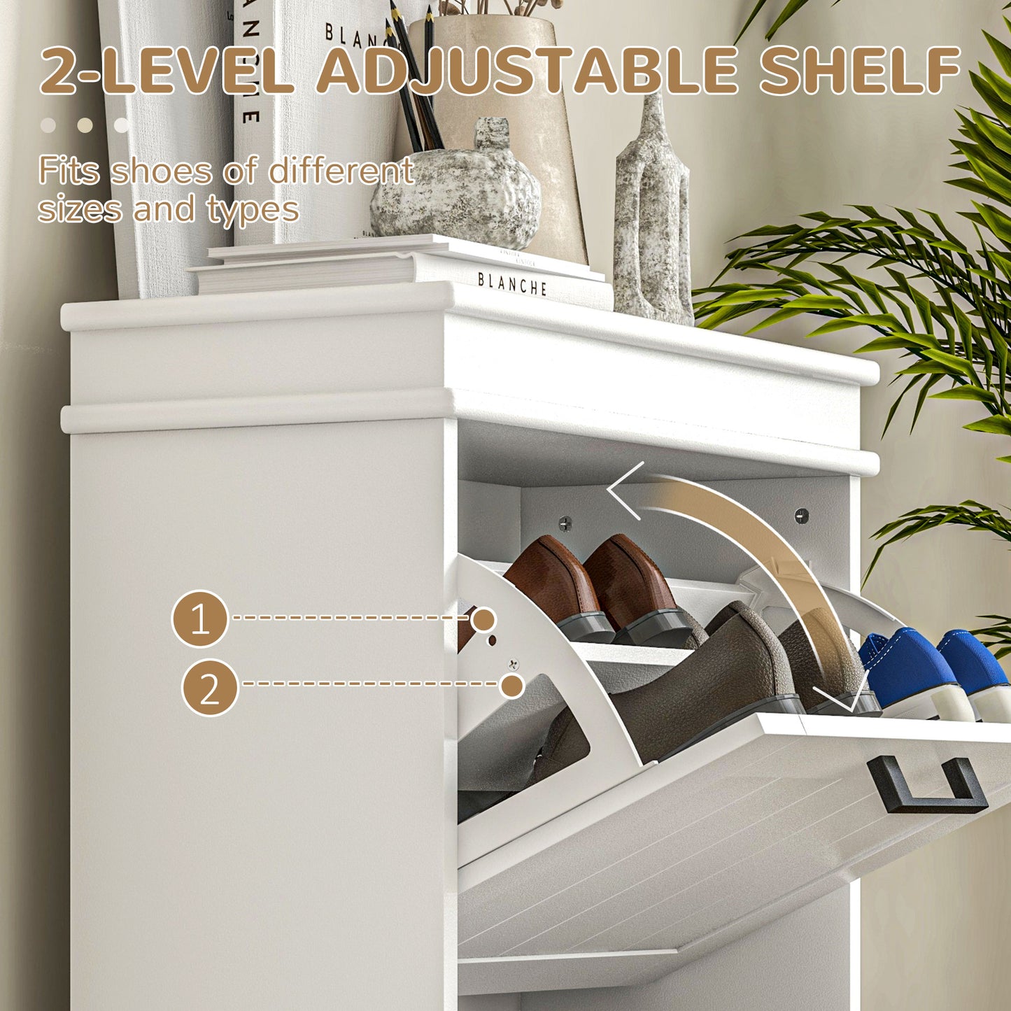 Two-Drawer Minimalistic 10-Shoe Cabinet - White