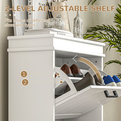 Two-Drawer Minimalistic 10-Shoe Cabinet - White