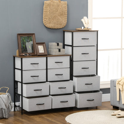 Fabric Chest of Drawers, Industrial Bedroom Dresser with 5 Fabric Drawers, Steel Frame and Wooden Top for Nursery