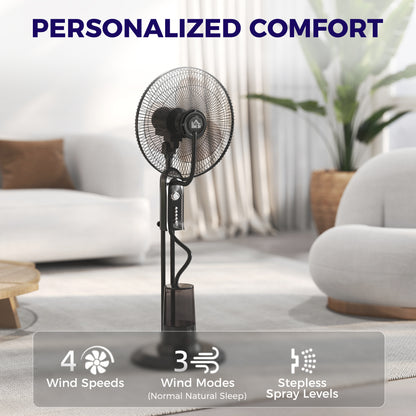 Pedestal Fan with Water Mist Spray, Spray Misting Fan with 70° Oscillation, Tilt Head, 3 Speeds, 3 Modes, Adjustable Mist
