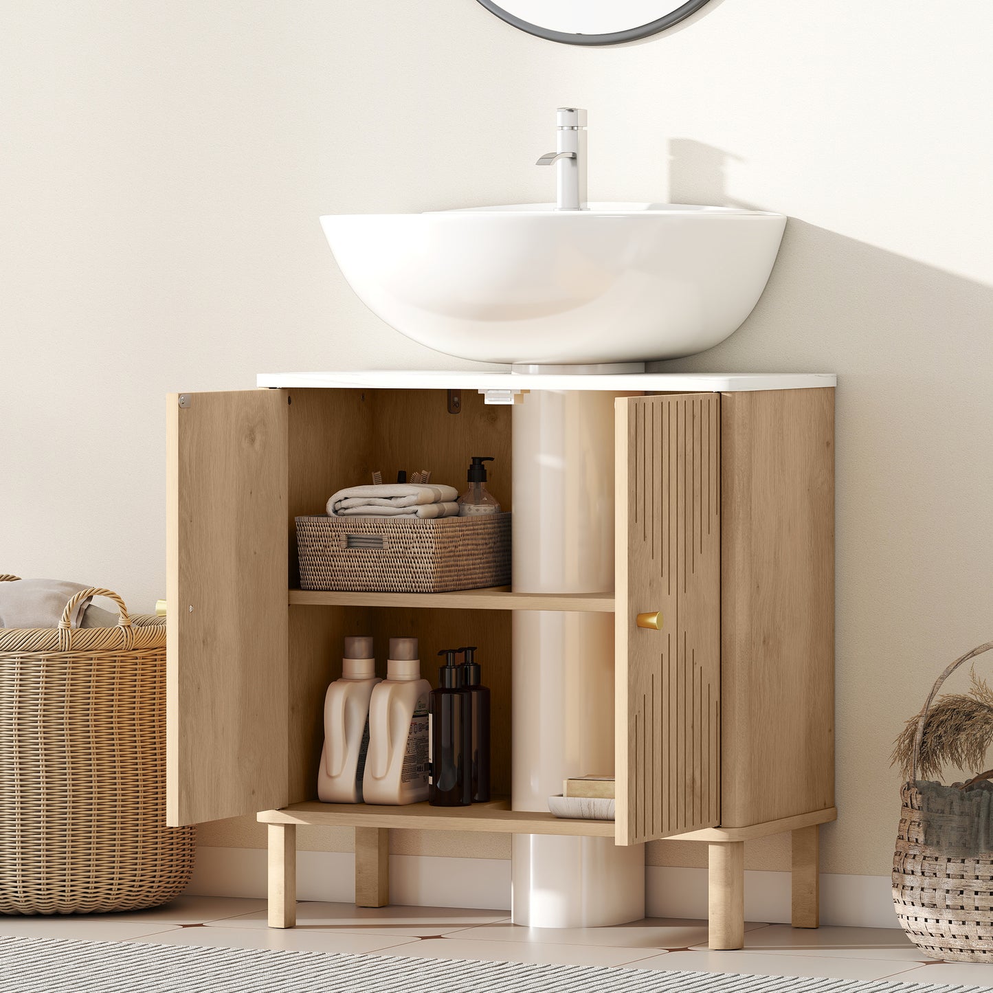 Under Sink Bathroom Cabinet for Basin without or with Pedestal - Oak