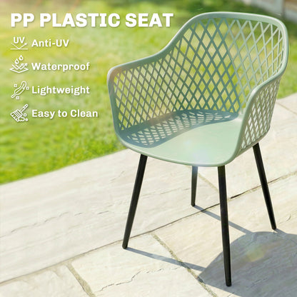 Garden Chairs Set of 4, Garden Dining Chairs with Cut Out Diamond Back and Armrests for Patio, Balcony, Terrace, Green