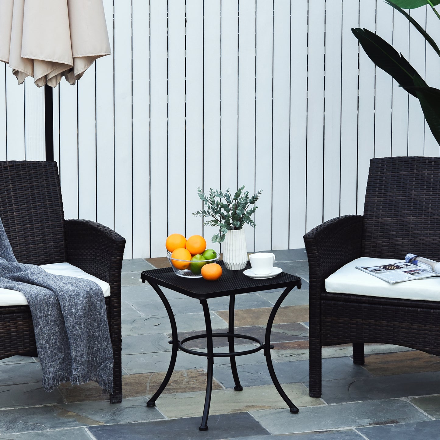 Square Garden Metal Bistro Table Outdoor Patio Coffee Side Desk - Black 45L X 45W X 50H CM