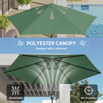2.6 m Garden Parasol Umbrella with Aluminium Pole, Outdoor Patio Umbrella with Tilt and Crank, Vent, Dark Green