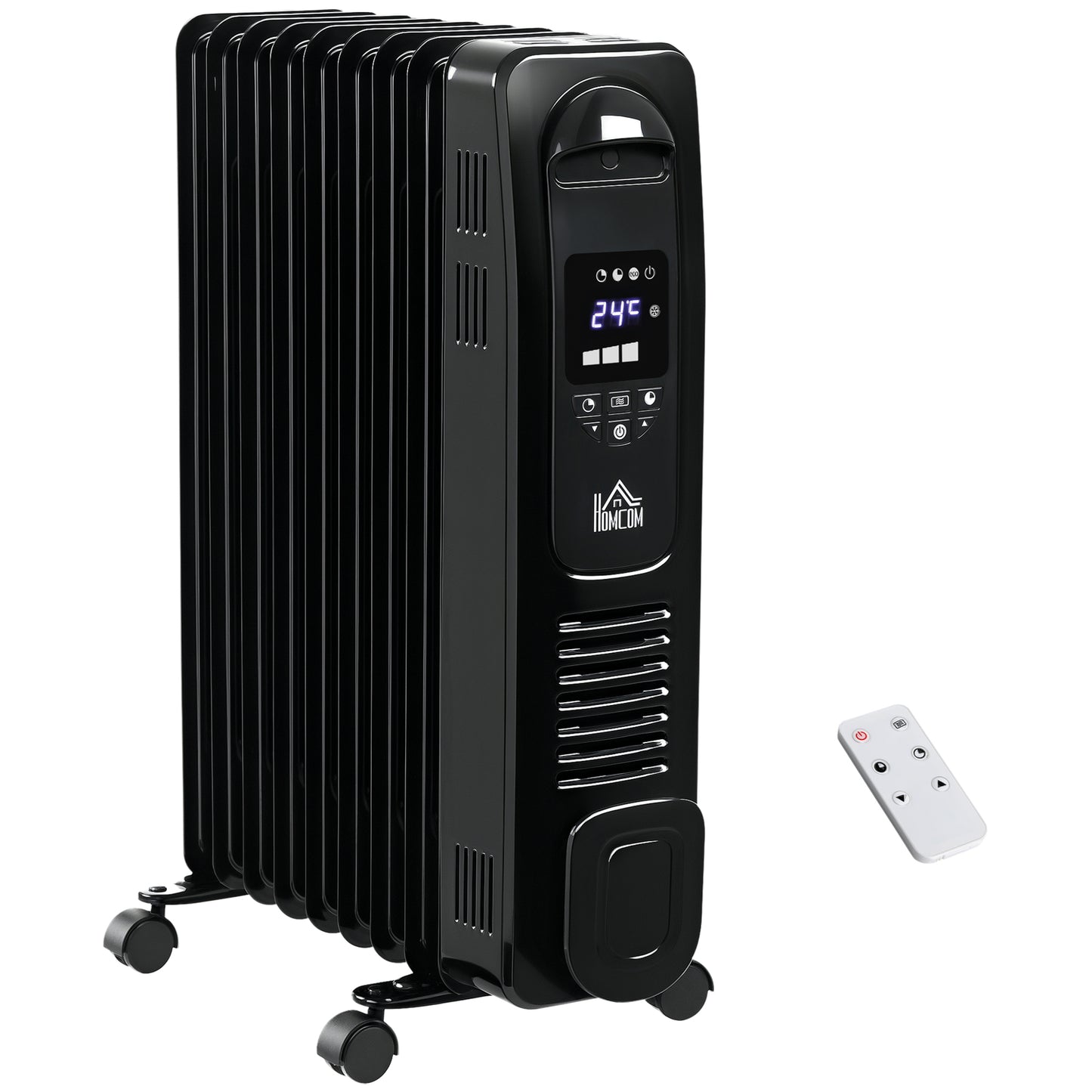 2000W Digital Oil Filled Radiator, 9 Fin, Portable Electric Heater with LED Display, 24-Hour Timer, 3 Heat Settings