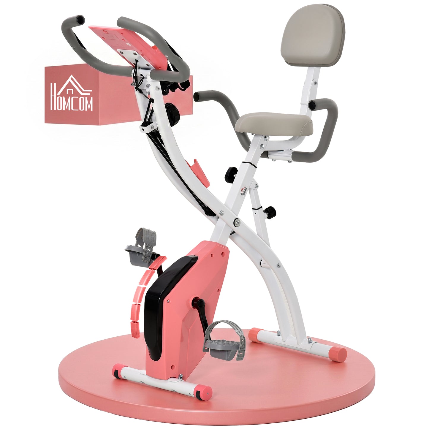 2-in-1 Folding Exercise Bike with 8-Level Magnetic Resistance, Arm Resistance Band, Pulse Sensor, Pink