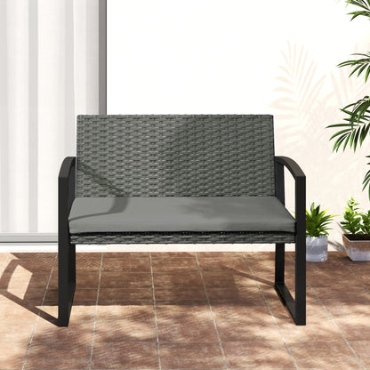 Two-Seater Rattan Garden Bench - Light Grey