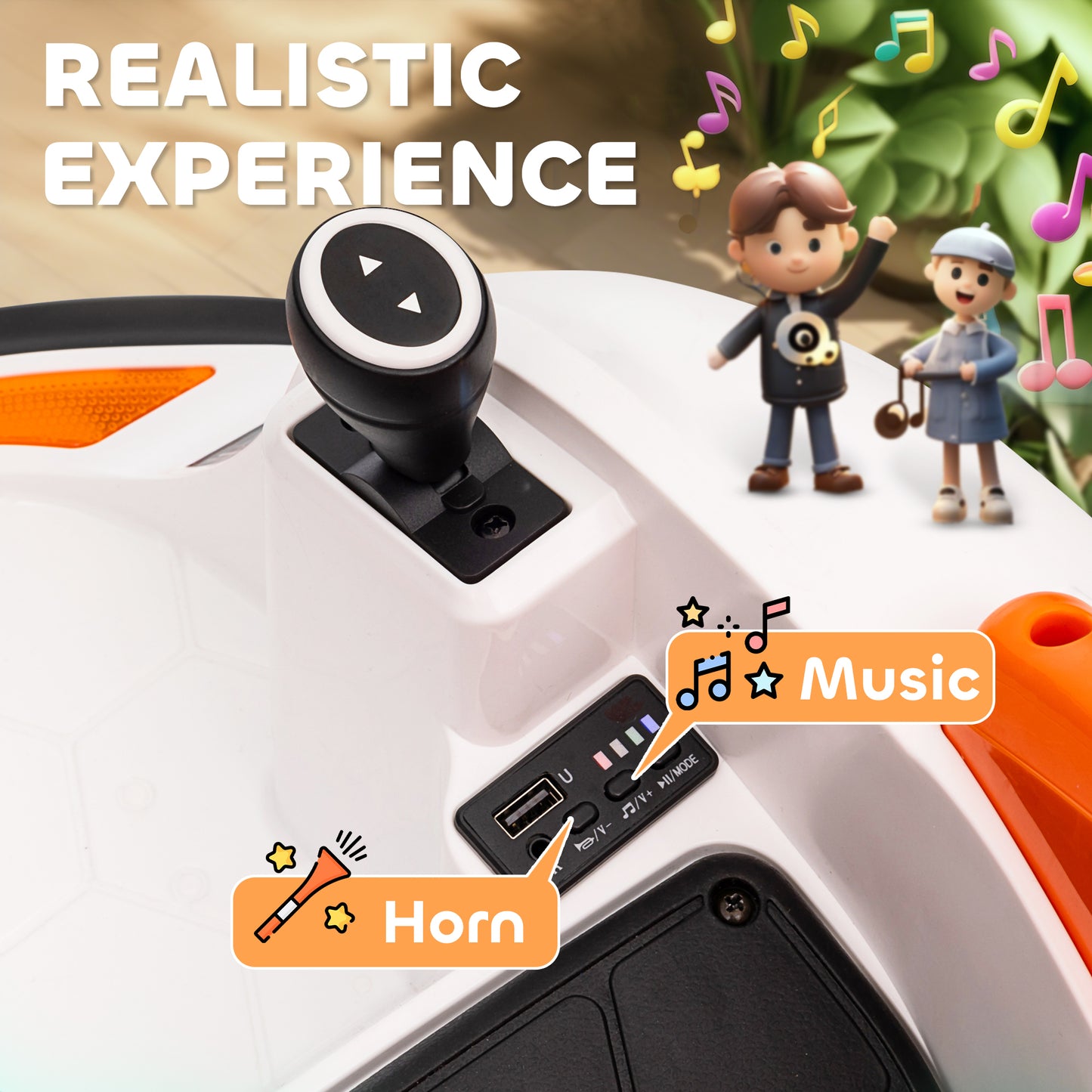 360° Rotation Kids Bumper Car, 12V Waltzer Car with Remote Control, Dual Joysticks, Music Lights, Orange