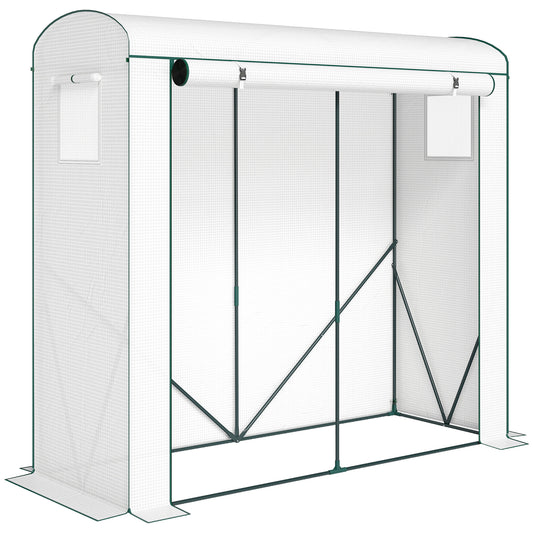 Mini Greenhouse, Garden Tomato Growhouse with Roll-Up Door and 2 Mesh Windows, PE Cover, 200 x 75 x 188 cm, White
