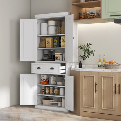 Kitchen Storage Cabinet with Drawer and Adjustable Shelves - White